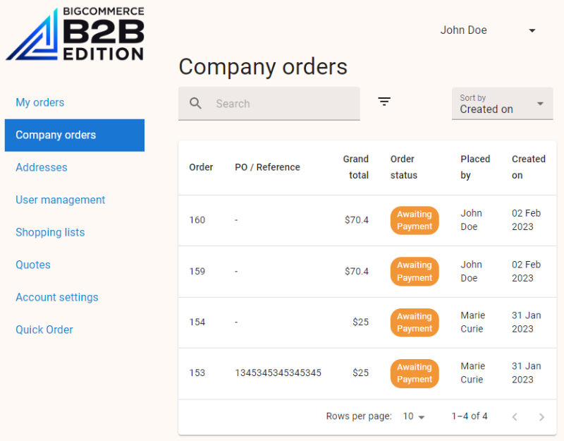 BigCommerce B2B Panel