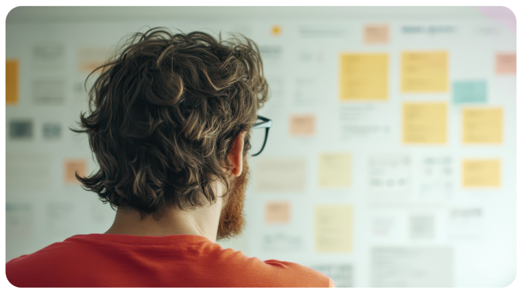 Man looking at wall for web design